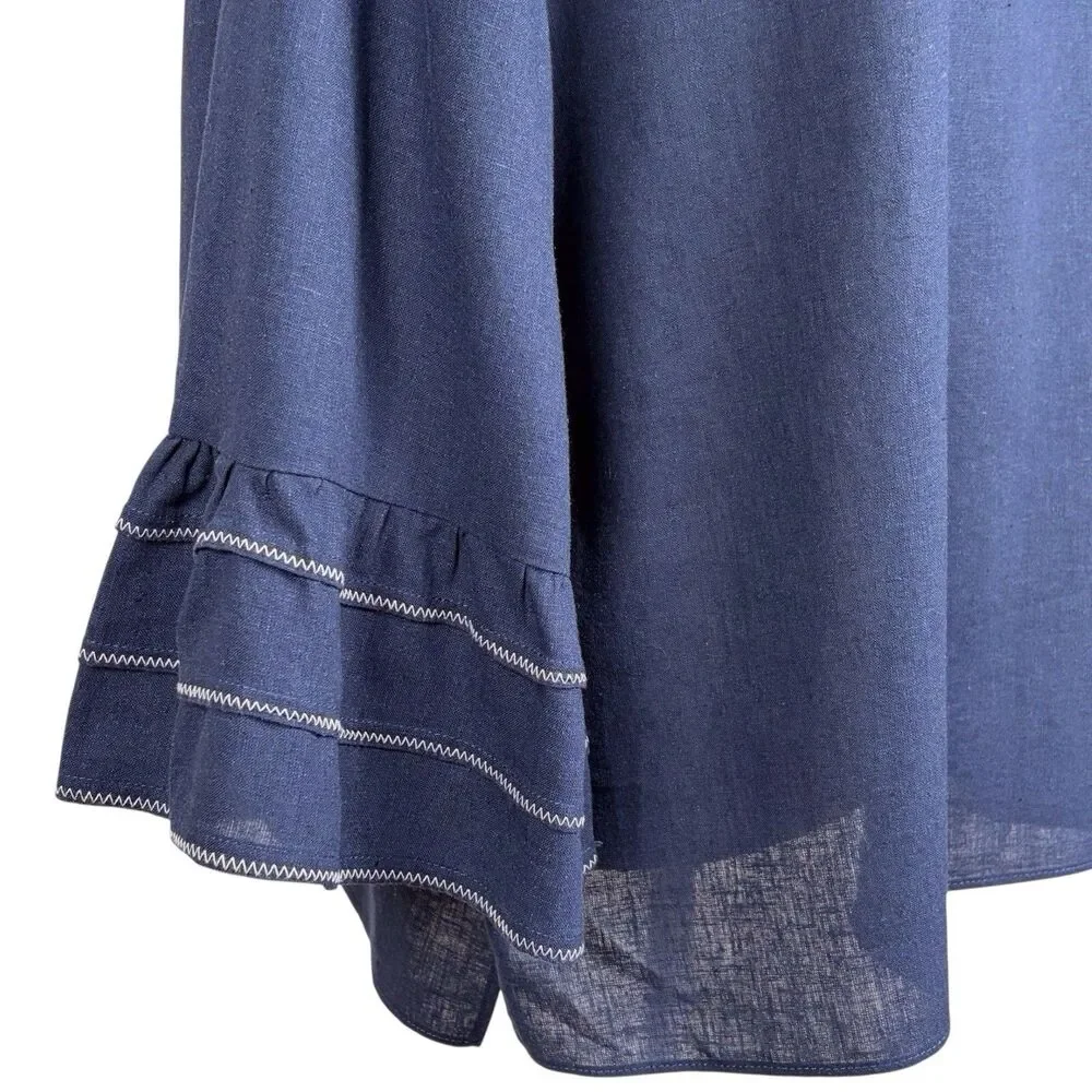 Nic+Zoe Linen Blend Bell Sleeve Blouse Navy Size XL